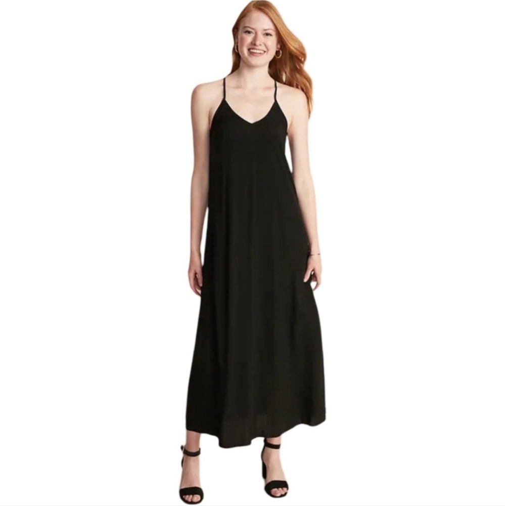 Old Navy Black VNeck Spaghetti Strap 90s Shift Dress M